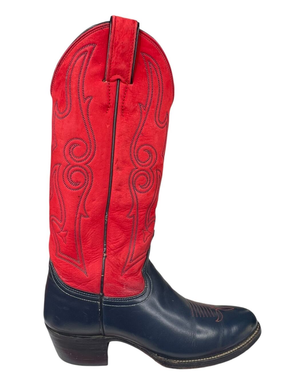 Vintage Justin Women’s Blue Red Leather Cowgirl Boots Size US 5.5 B